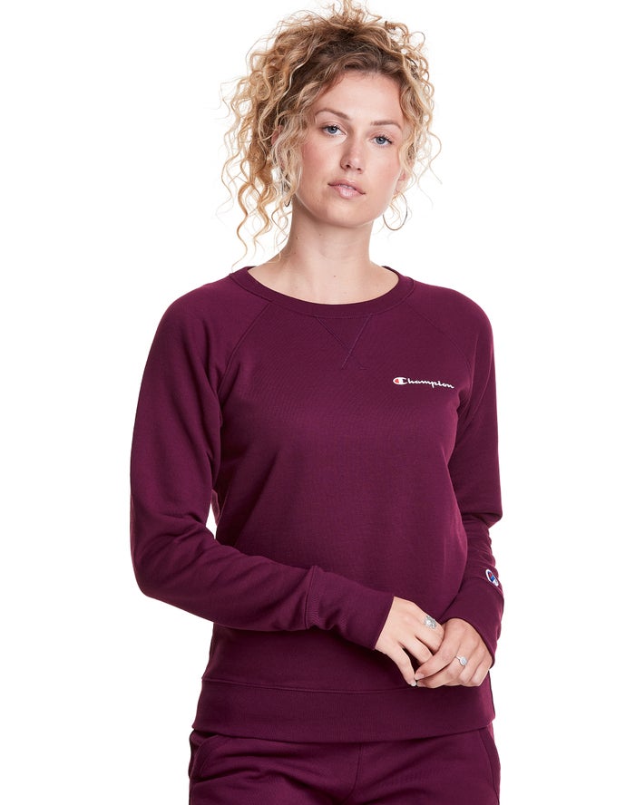 Sudadera Champion Mujer - Powerblend Fleece Classic Crew Script Logo ( Moradas Oscuro ) 0297846-BE